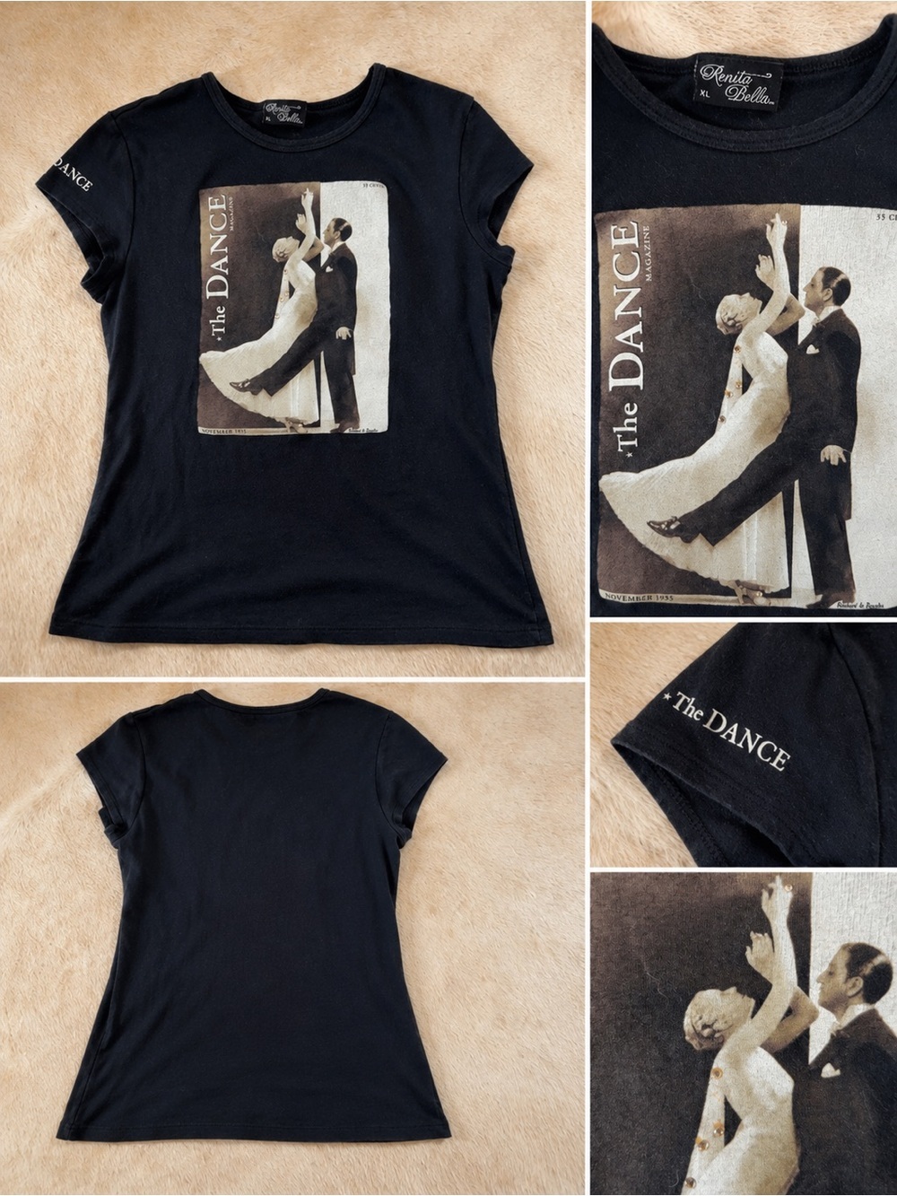 Renita Bella XL The Dance Magazine Graphic Tee Black Rhinestone Accent T-Shirt